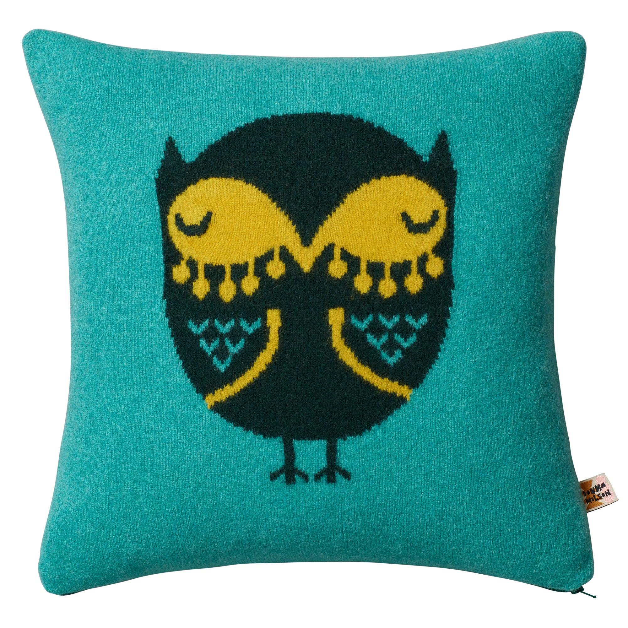 Green Lambswool Owl Square Cushion