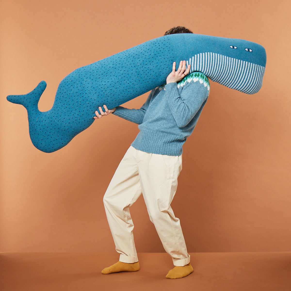 Blue Lambswool Whale Bolster Cushion