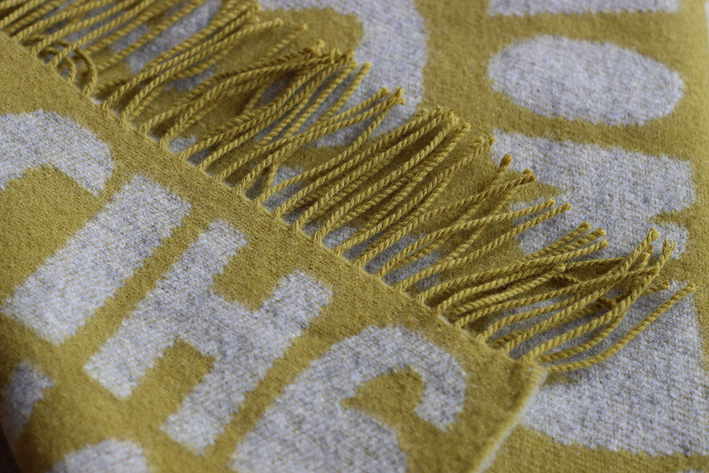 Yellow Alphabet Lambswool Throw