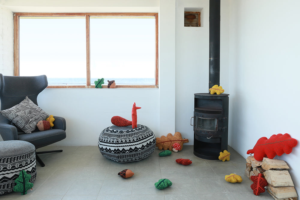 Red Lambswool Mushroom Shaped Mini Cushion