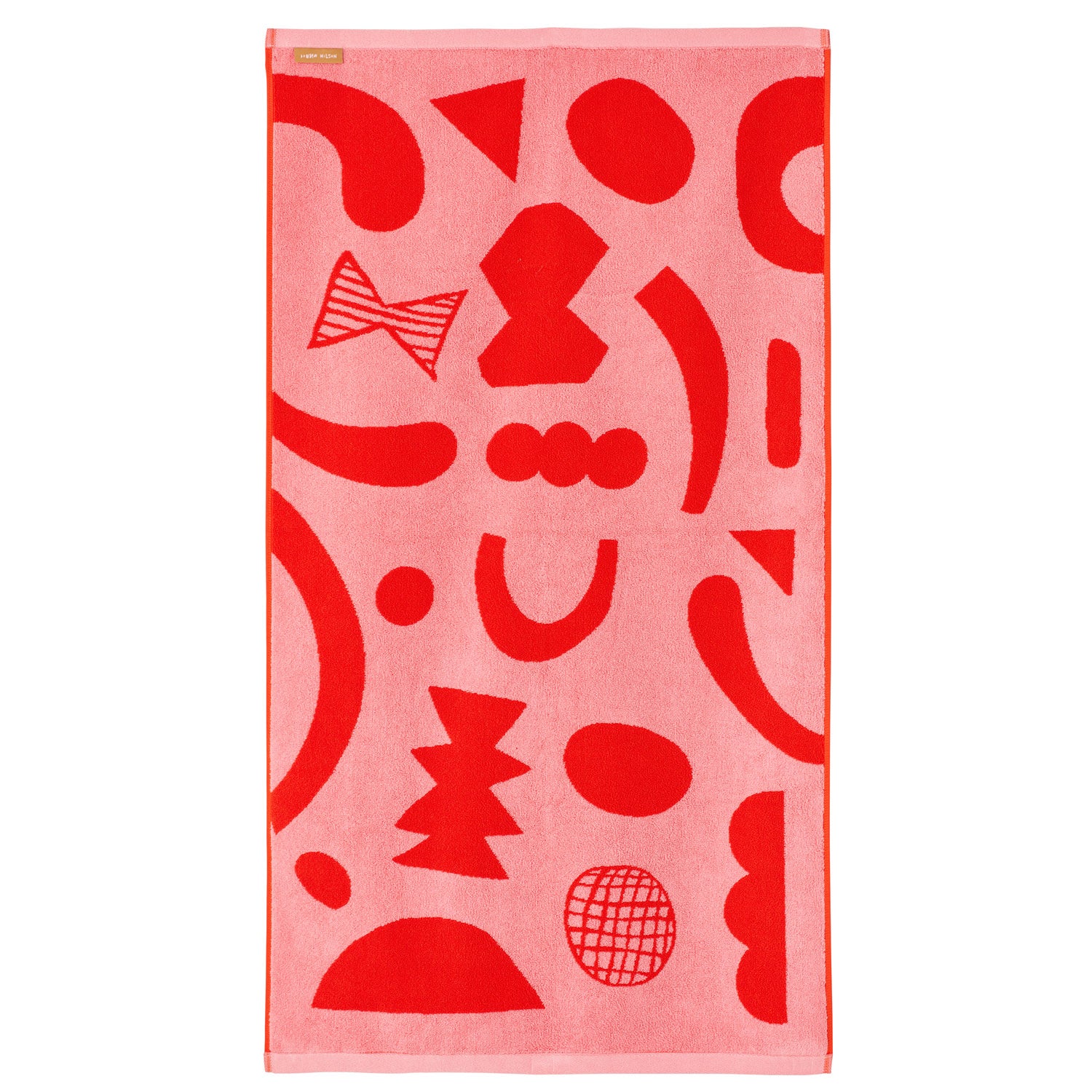 Red Abstract Shapes Cotton Bath Towel