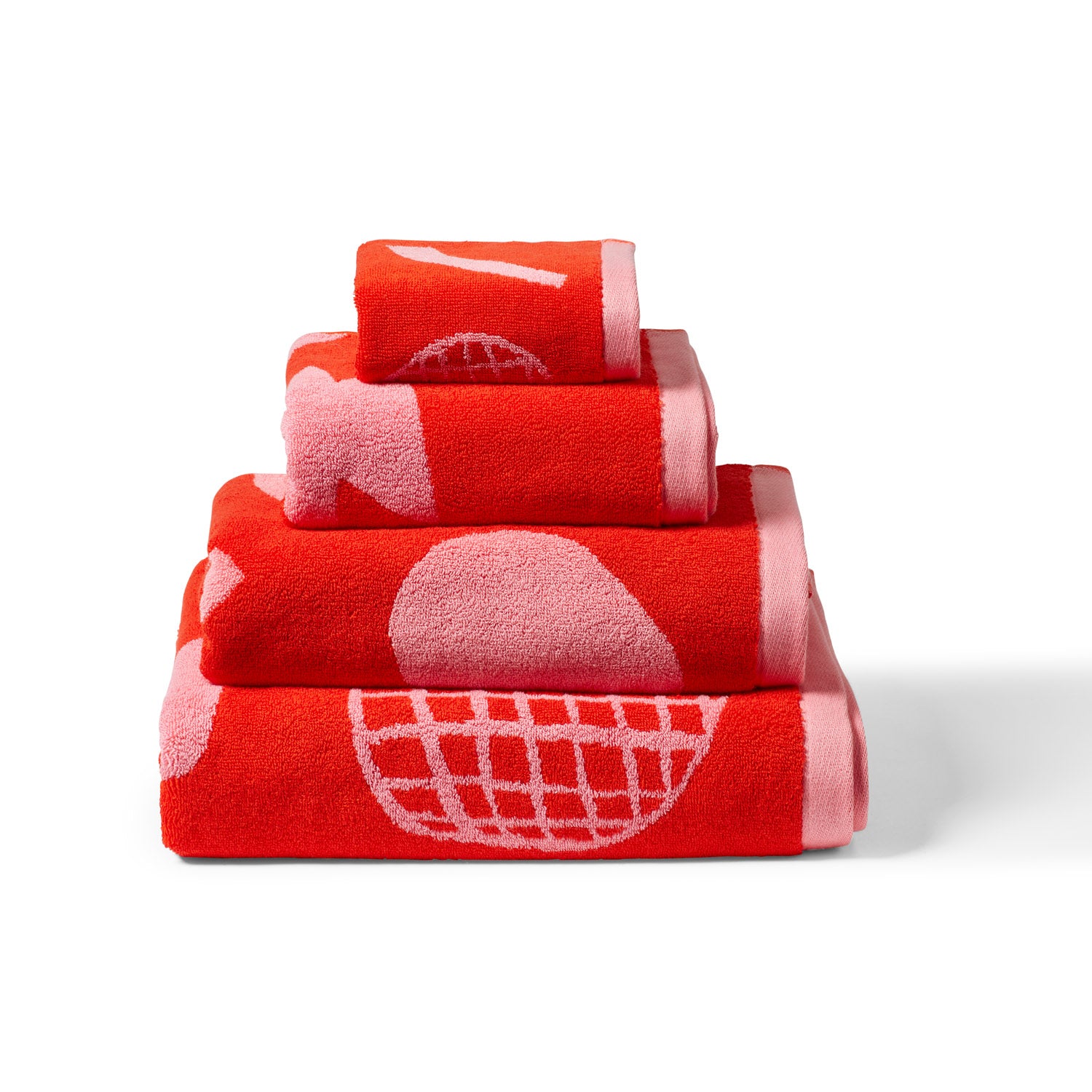 Red Abstract Shapes Cotton Bath Towel