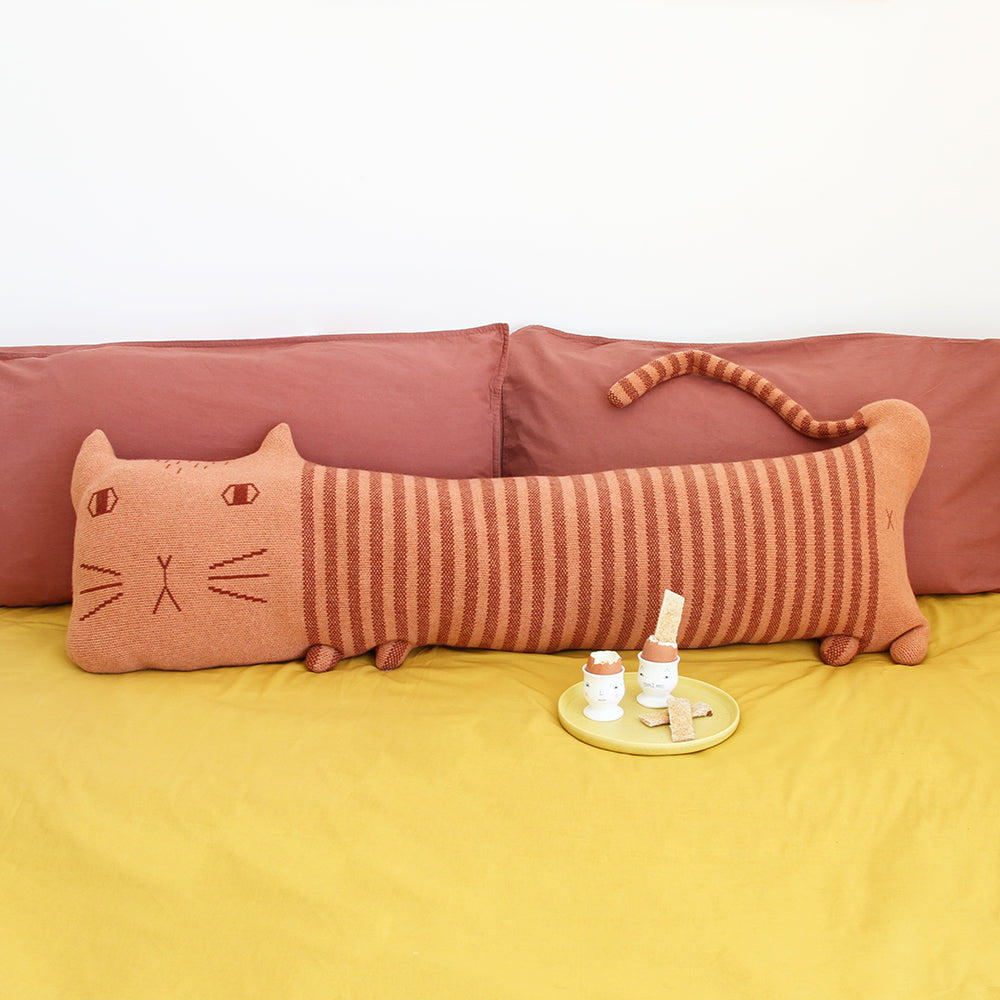 Pink Red Cat Lambswool Bolster Cushion