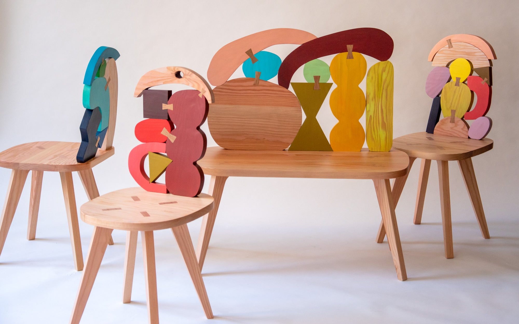 Multicolour Wood Abstract Assembly Bench