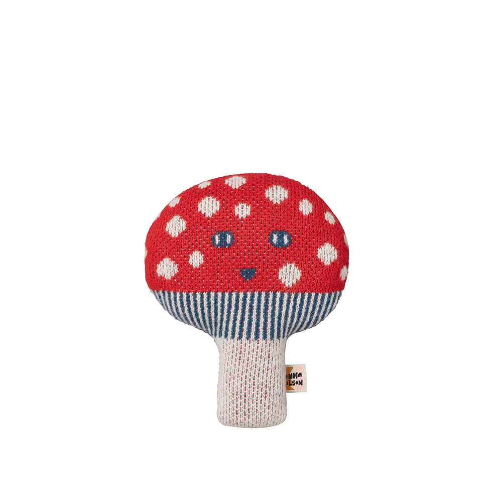 red blue white spots lambswool wool toadie toadstool mushroom