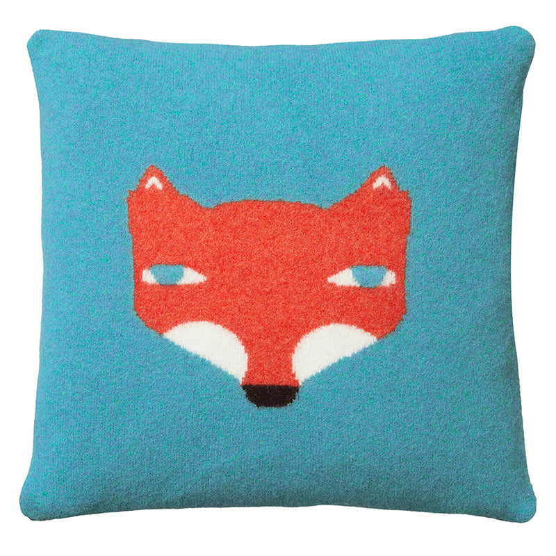 Blue Lambswool Fox Square Cushion