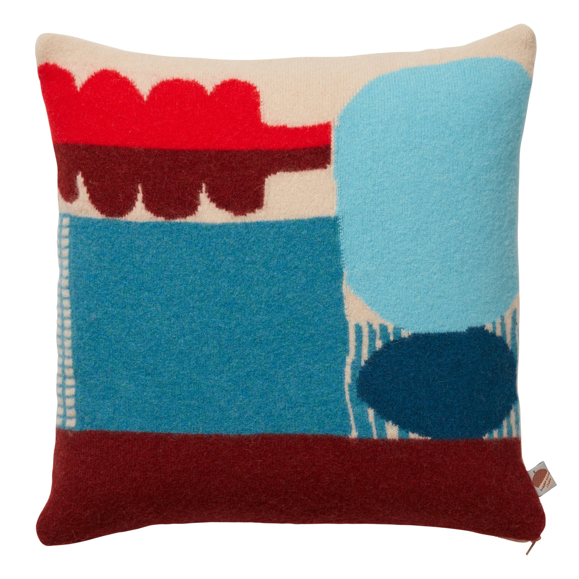 Blue Burgundy Lambswool Koyo Square Cushion