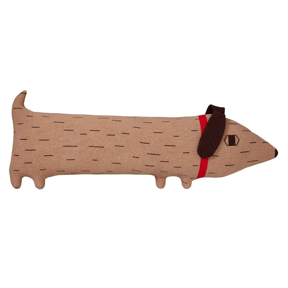 Brown Red Lambswool Sausage Dog Bolster Cushion