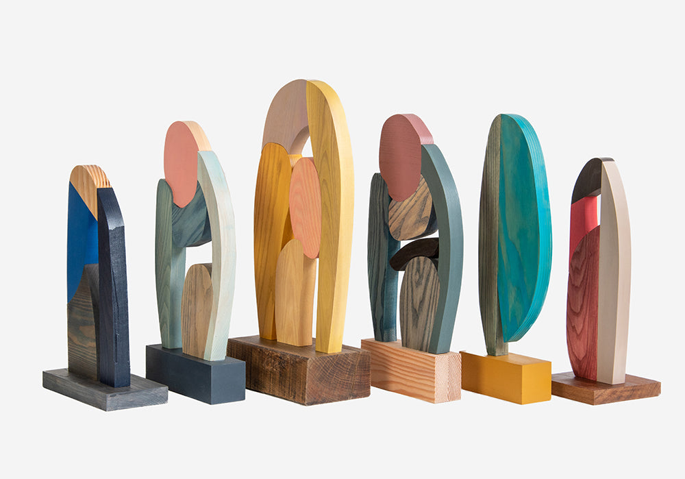 Multicolour Wood Abstract Assembly Sculpture - Stem