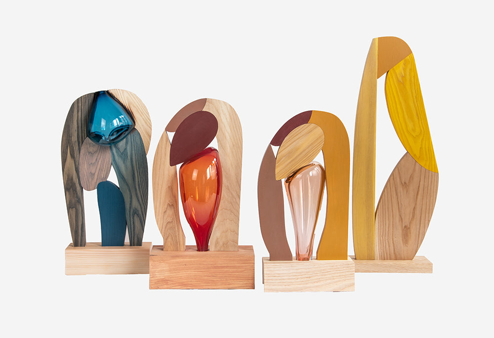 Multicolour Wood and Glass Abstract Assembly Sculpture - Breathe In