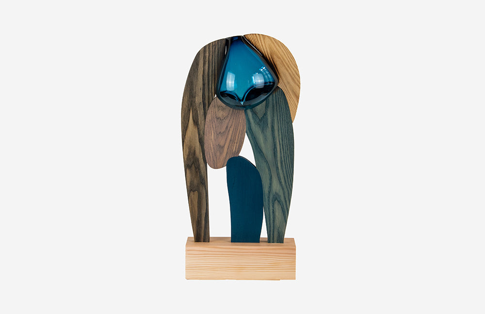 Blue Multicolour Wood Abstract Assembly Sculpture - Midnight Blue