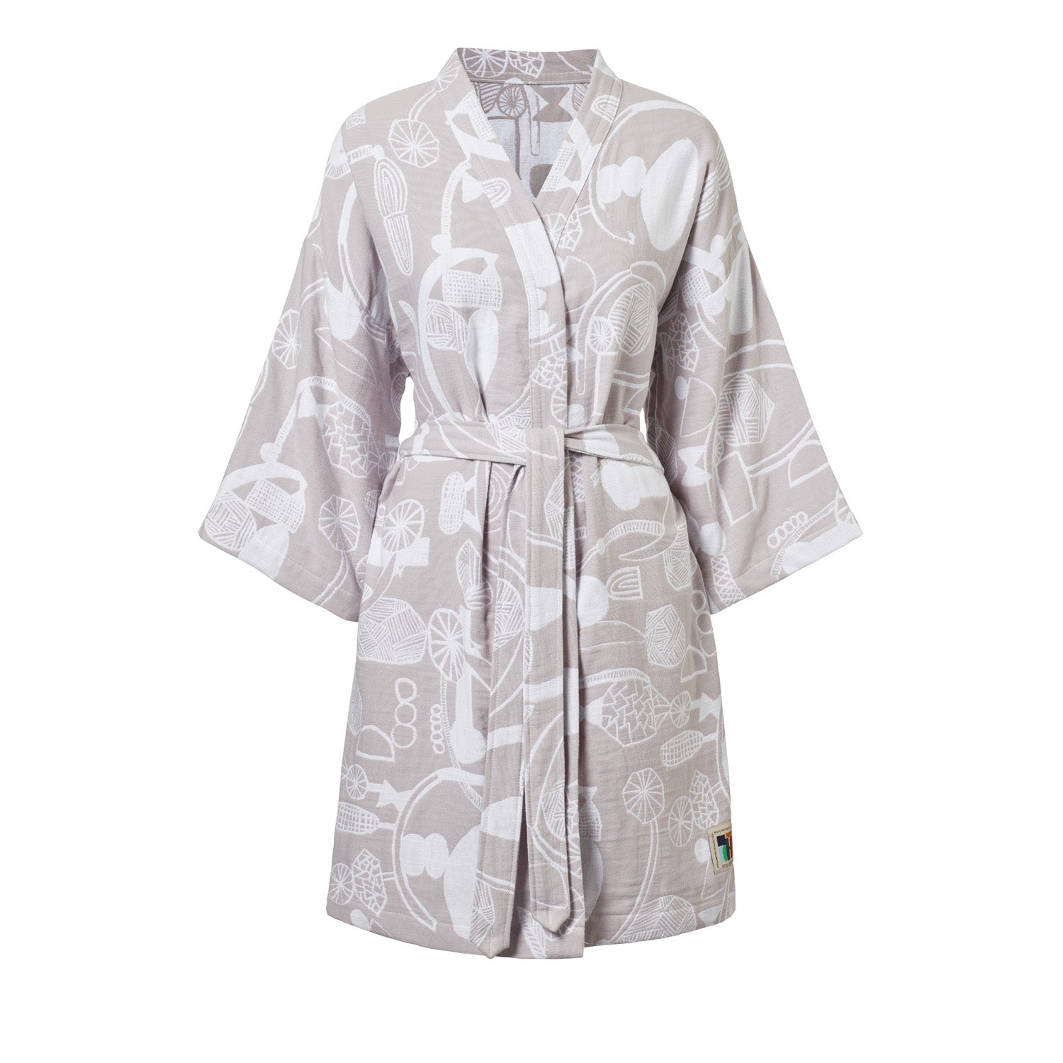 Grey White Cotton Doodle Dance Woven Robe