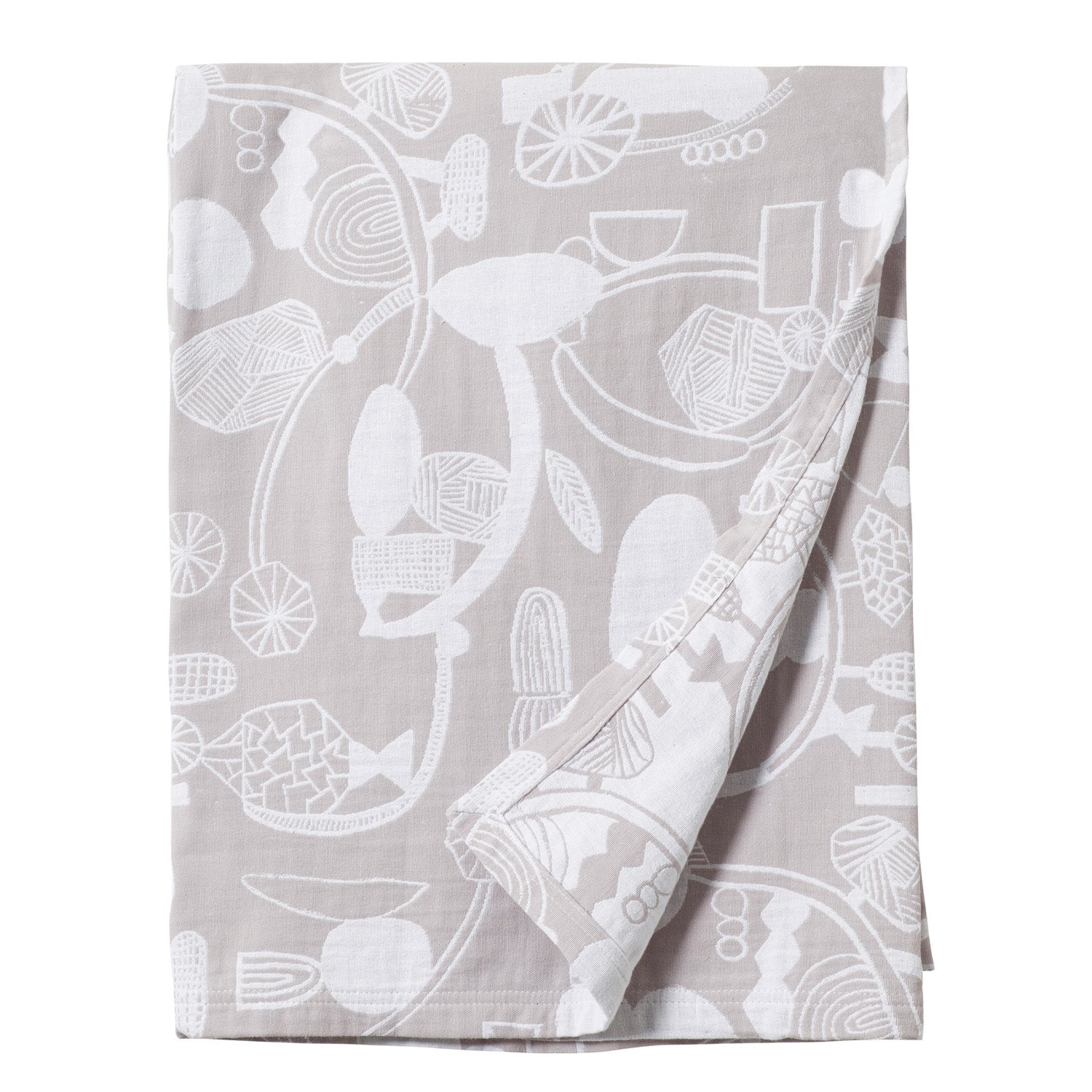 Grey White Doodle Dance Woven Cotton Throw