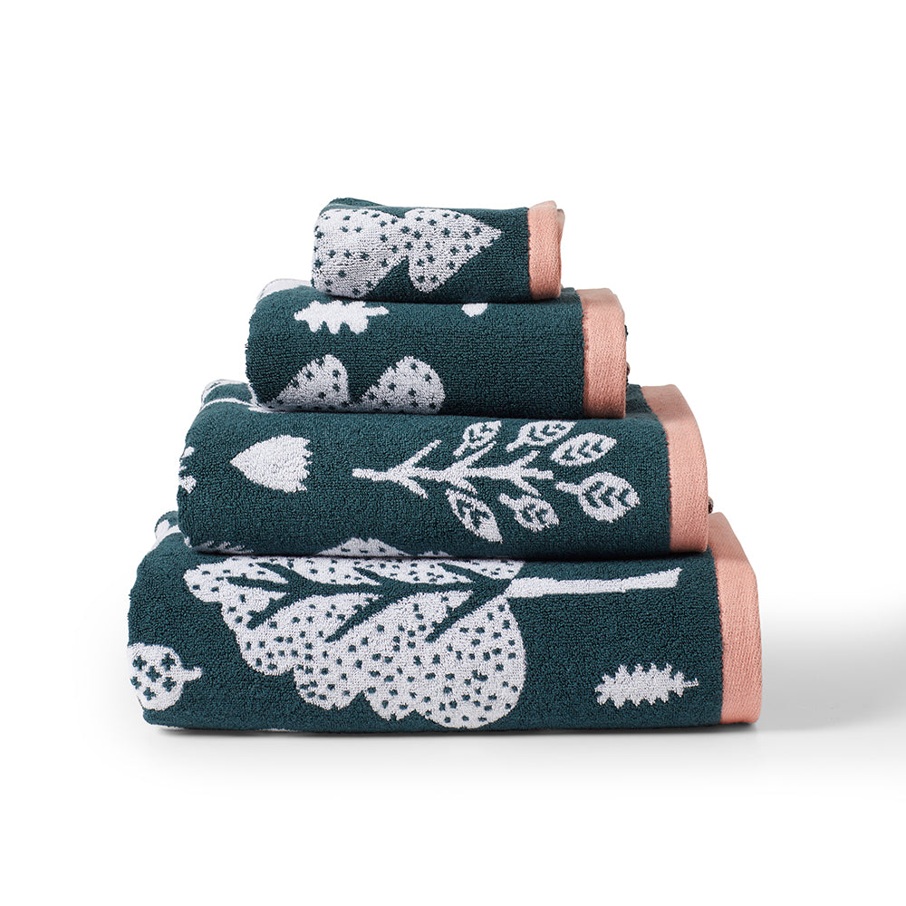 Pink Green Cotton Forest Towel Set