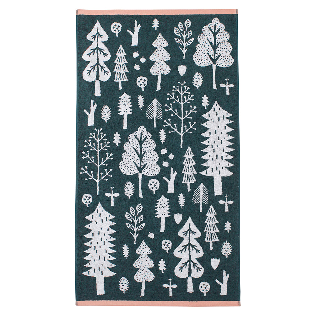 Green Pink Cotton Forest Hand & Bath Towel Set