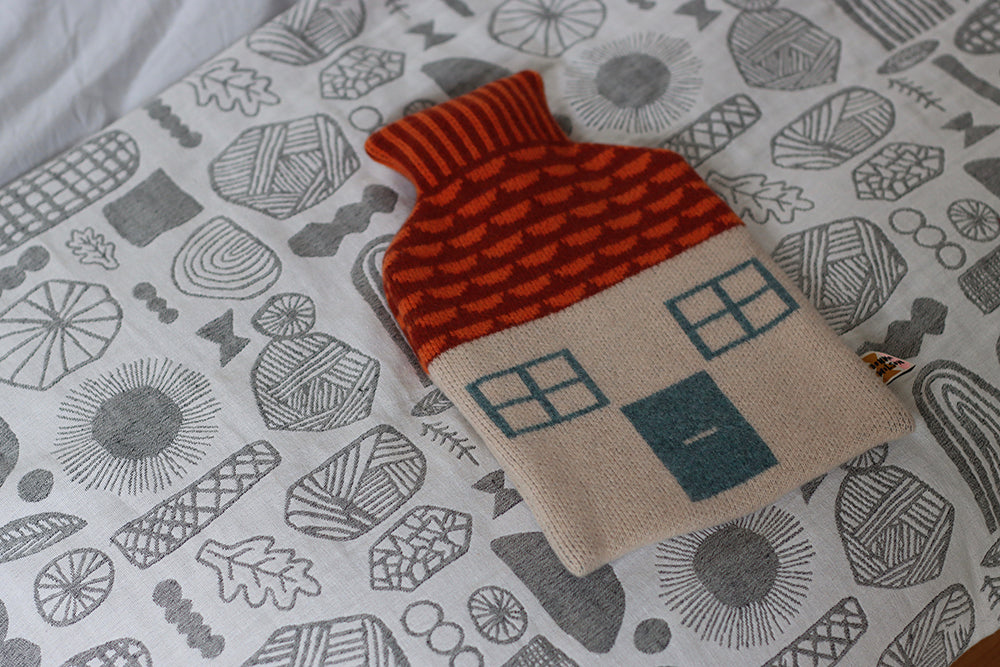 Beige Orange House Hot Water Bottle