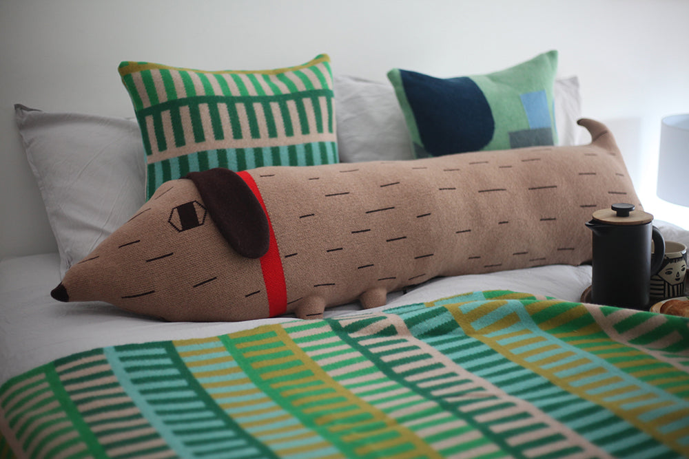 Brown Red Lambswool Sausage Dog Bolster Cushion