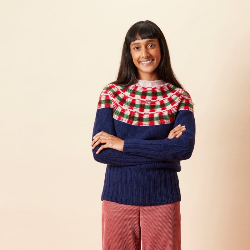 Navy Red Green Isla Lambswool Yoke Jumper