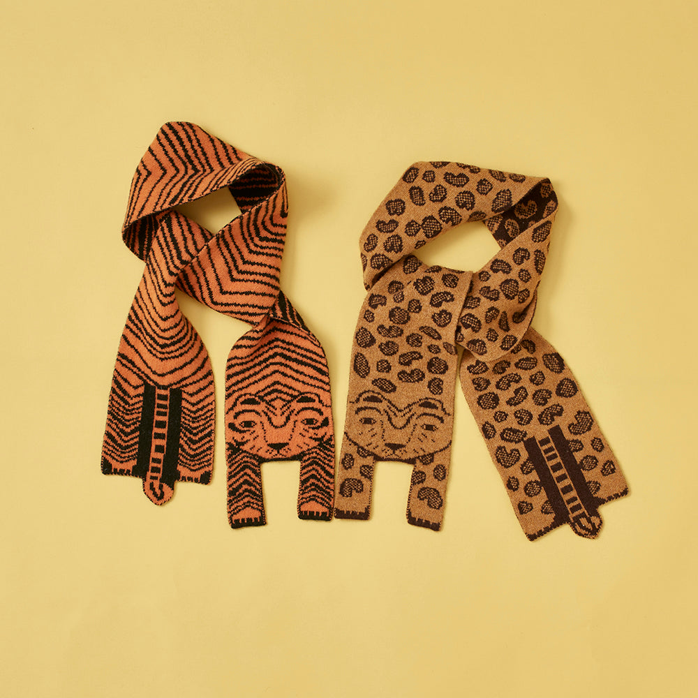 Orange Black Lambswool Tiger Scarf