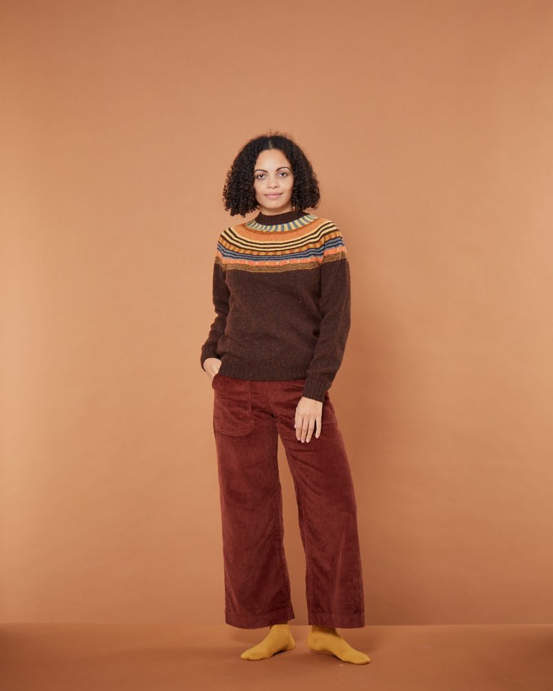 Brown Multicolour Lambswool Magic Circle Yoke Jumper