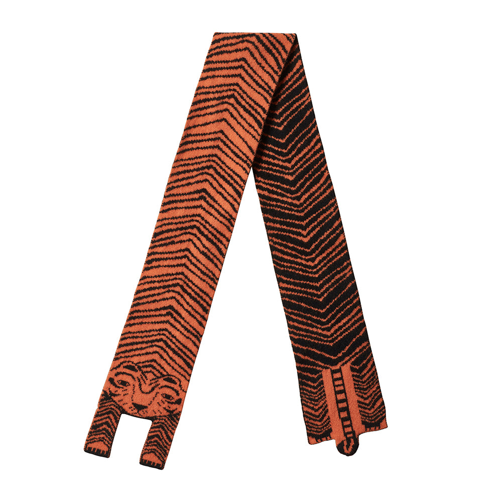 Orange Black Lambswool Tiger Scarf