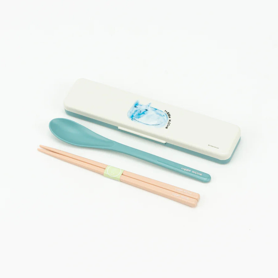 Blue Cat Chopstick + Spoon Set