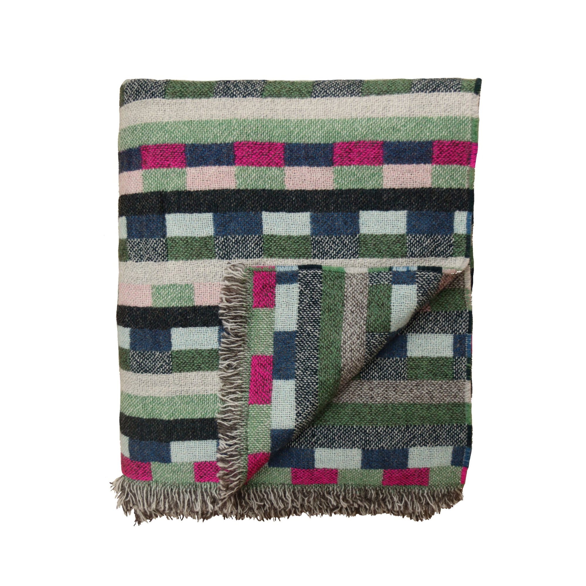 Forest Green Glitch Lambswool Woven Throw