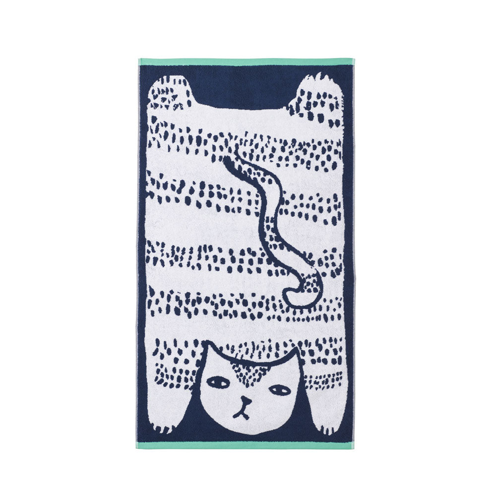 Blue White Teal Cotton Cat Bath Towel