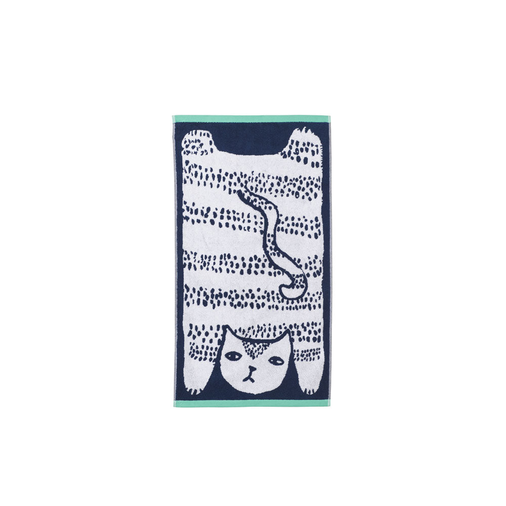 Blue White Cotton Cat Hand & Bath Towel Set