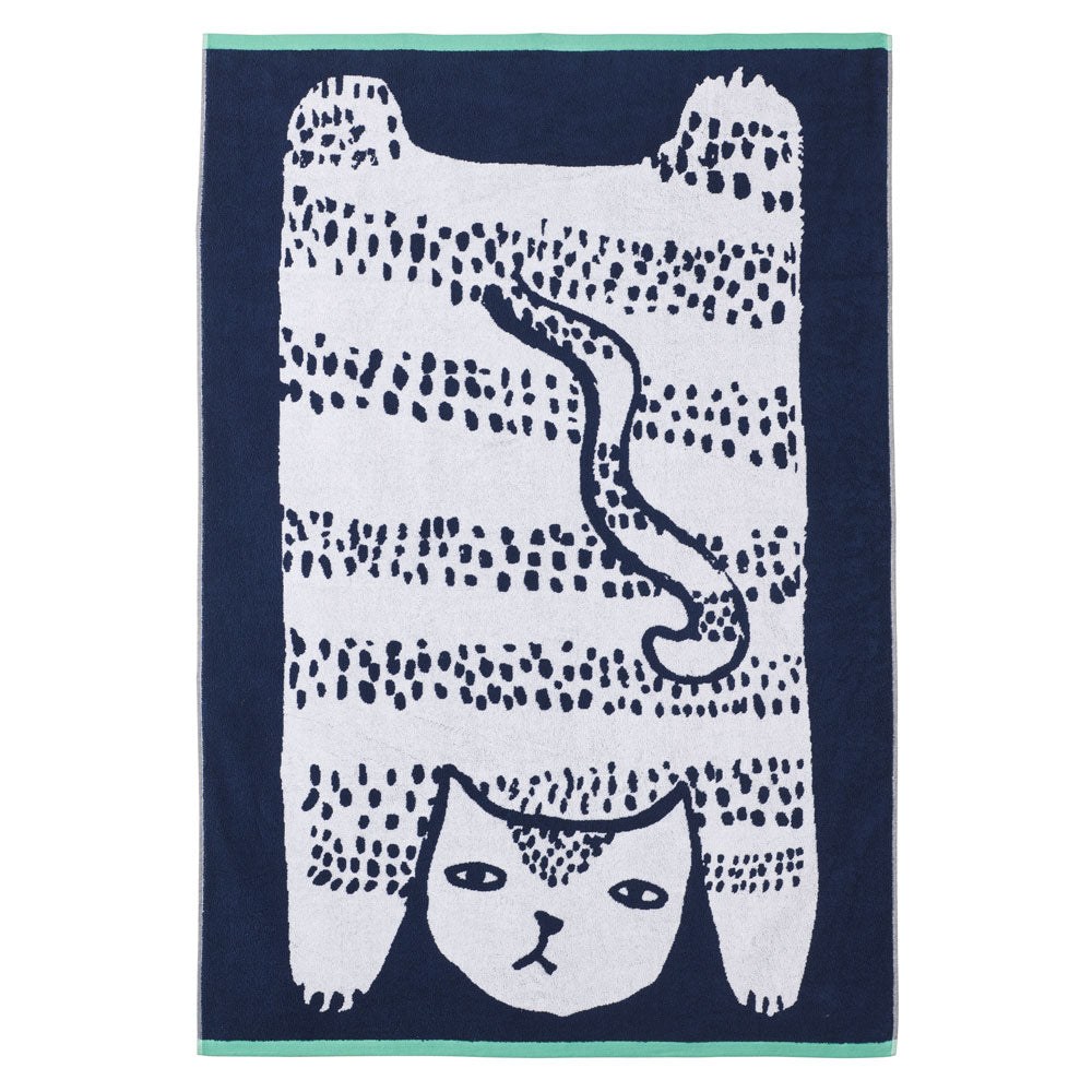 Blue White Teal Cotton Cat Bath Sheet Towel