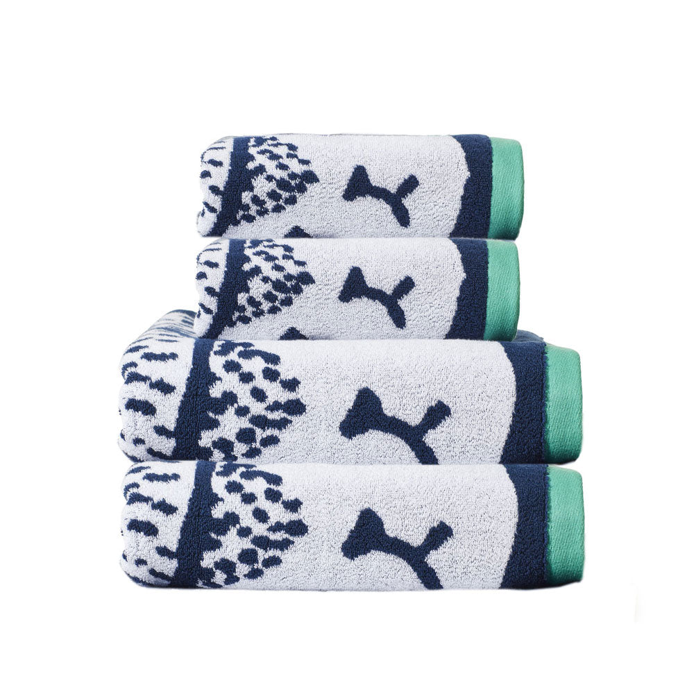 Blue White Cotton Cat Hand & Bath Towel Set