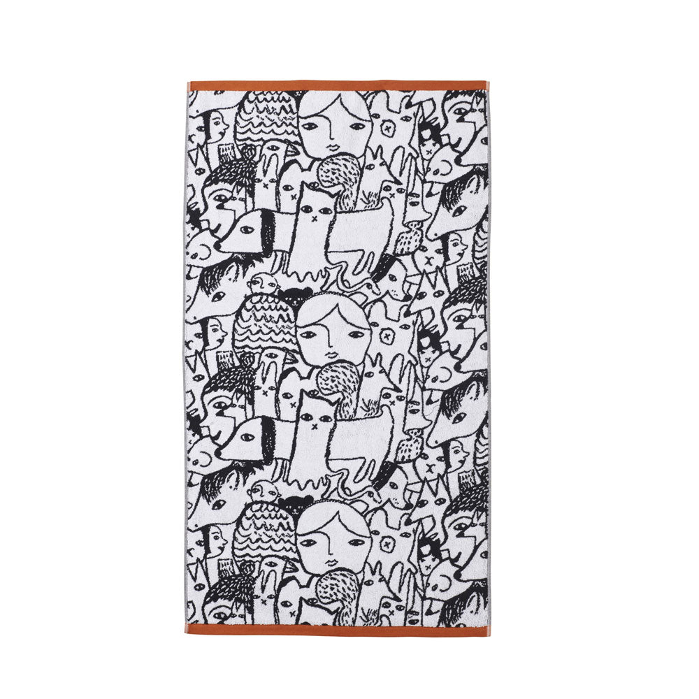 Black White Cotton Folk Bath Towel