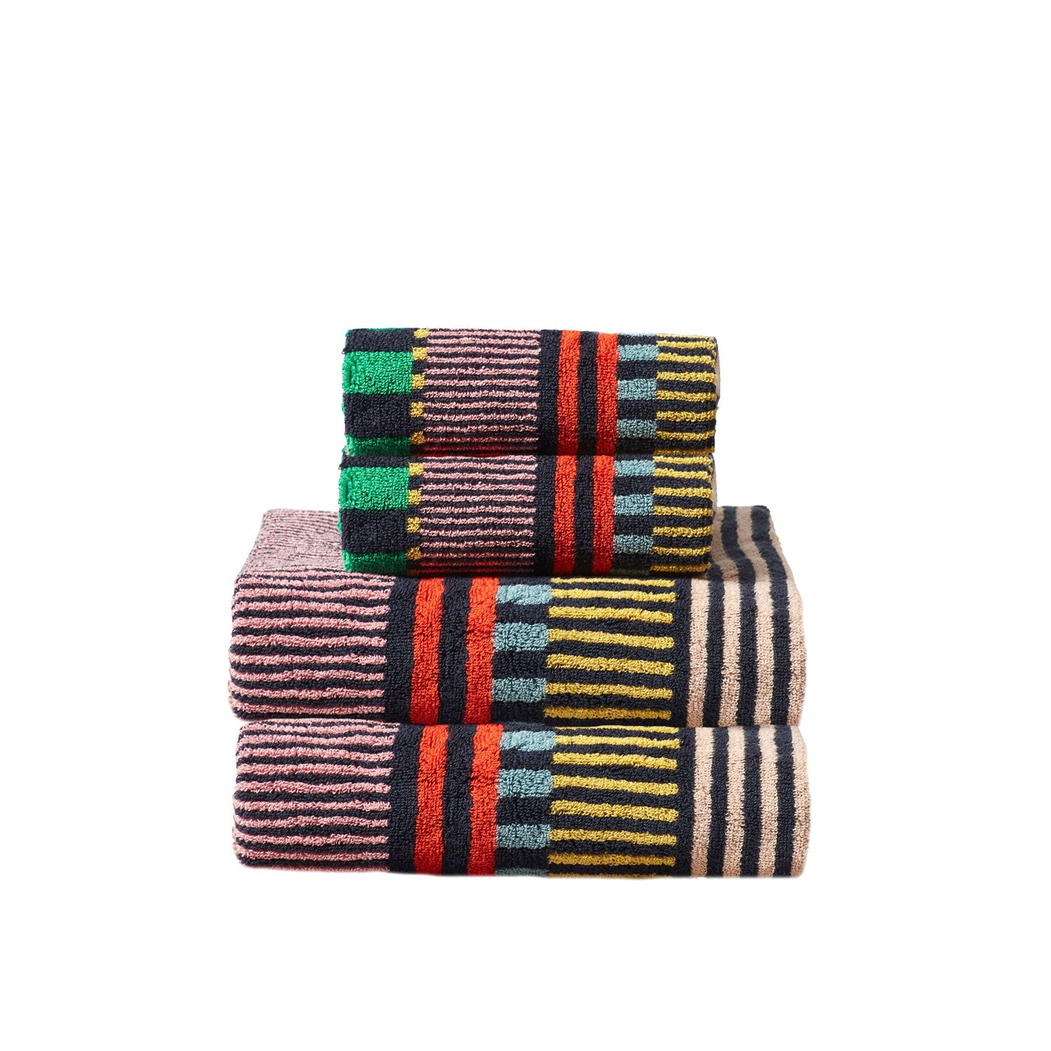 Multicolour Cotton Multi Stripe Hand & Bath Towel Set