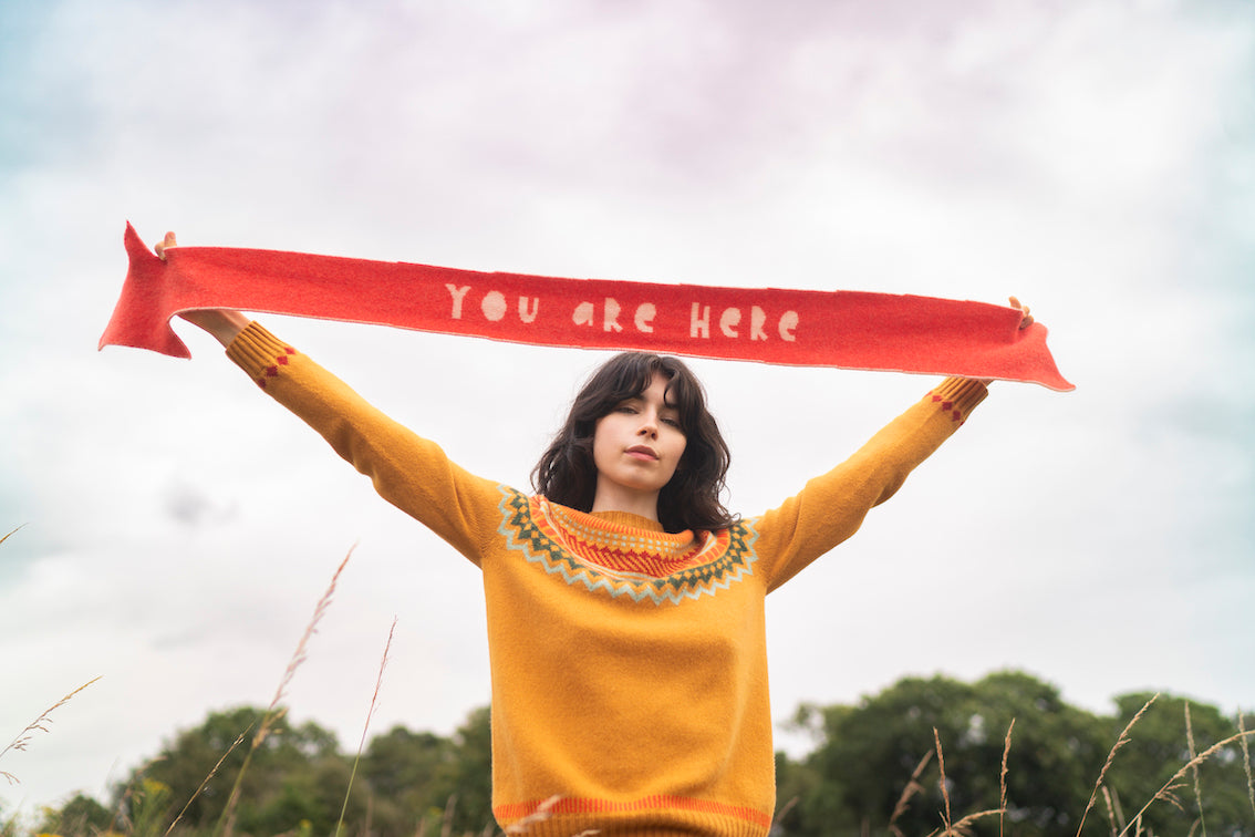 Red Lambswool You Are Here Scarf