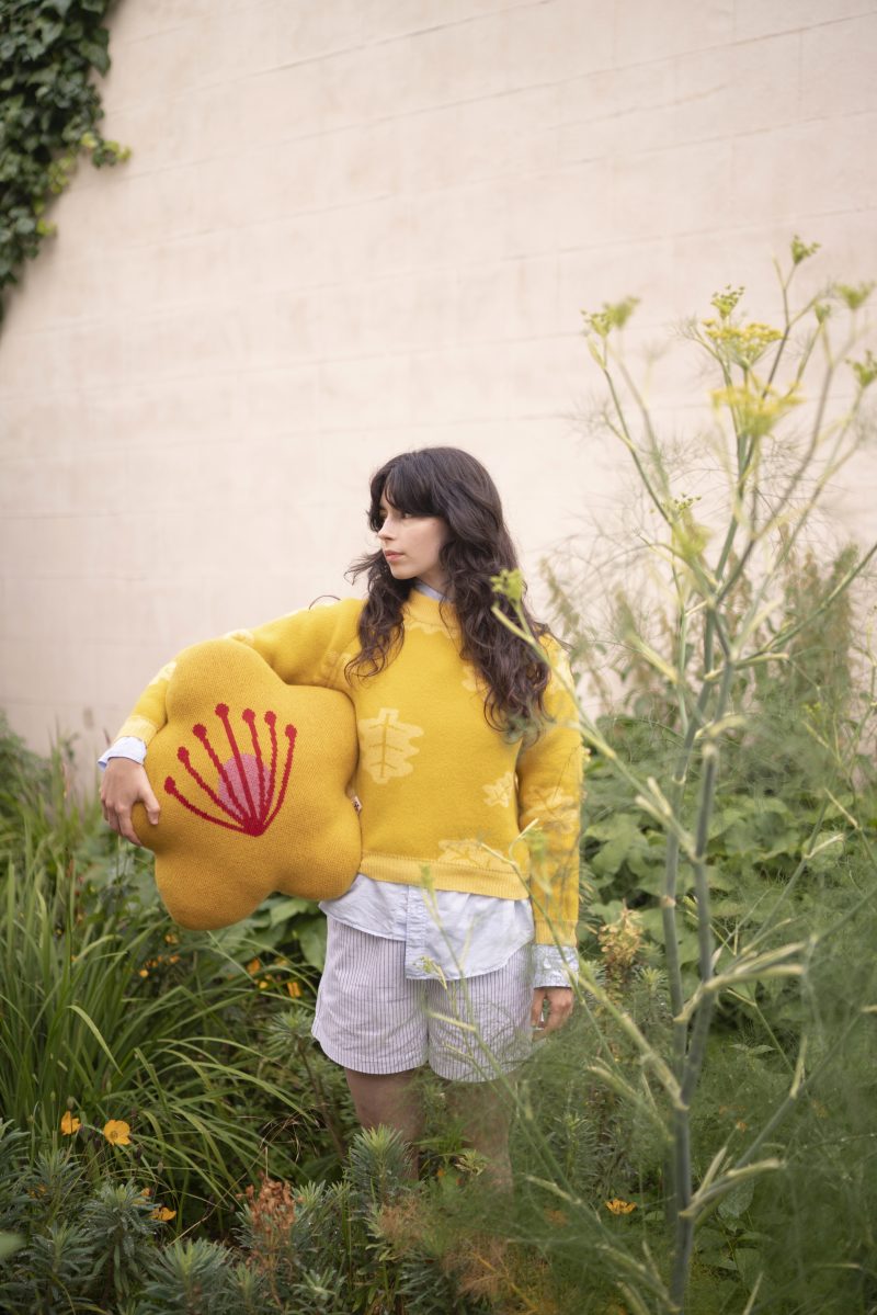 Yellow Bloom Shaped Lambswool Cushion