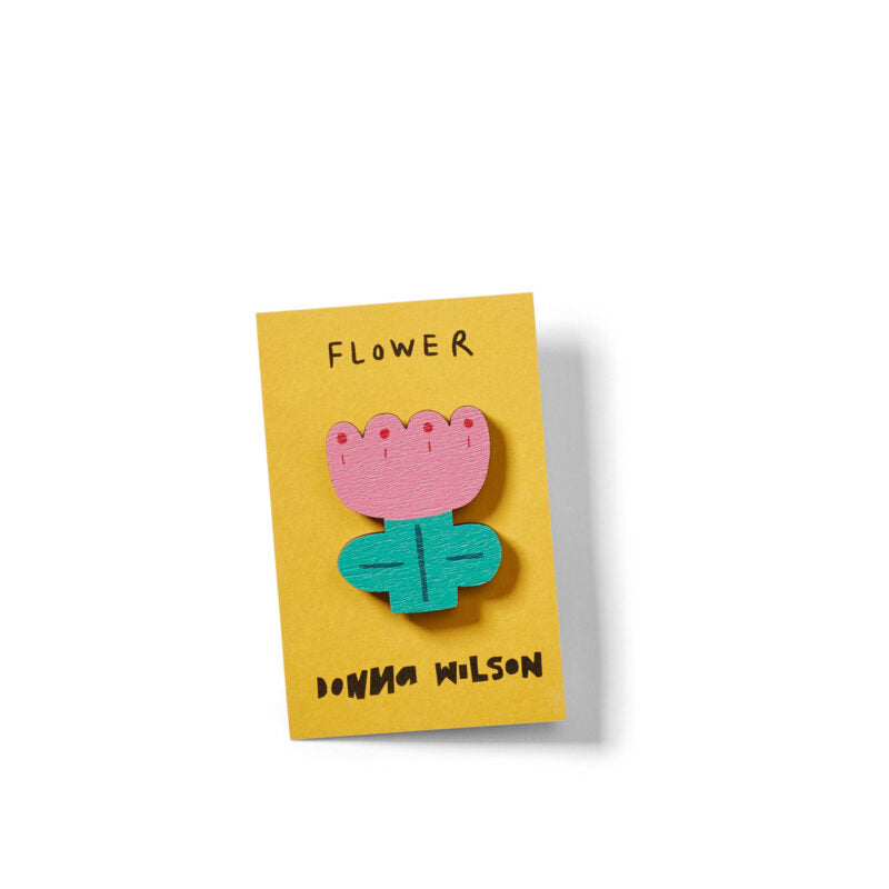 Pink Flower Wooden Pin Badge