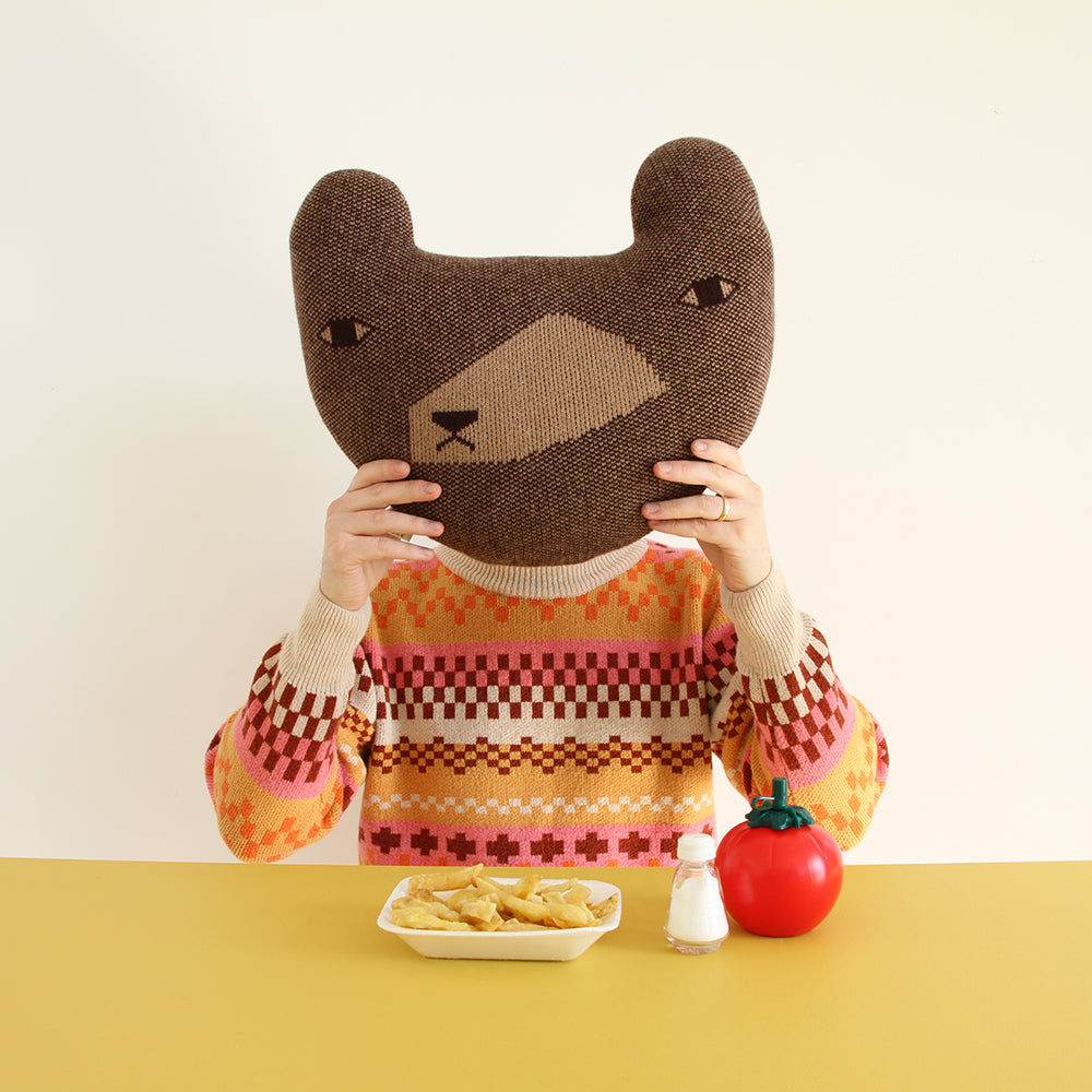 Brown Bear Shaped  Lambswool Cushion