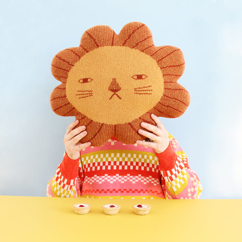 Brown Orange Lambswool Lion Shaped Cushion